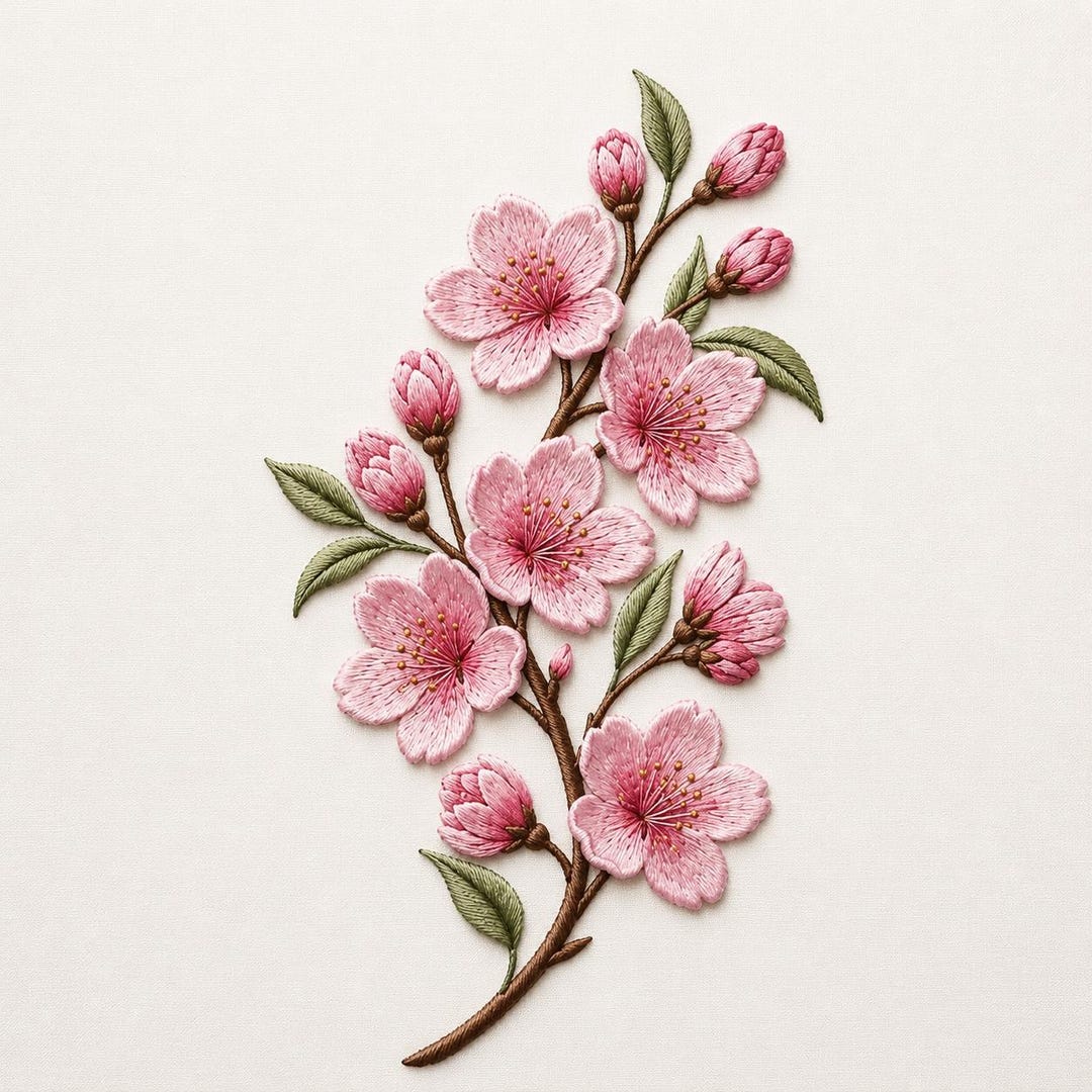 Cherry Blossom Embroidery Design, Sakura Branch Machine Embroidery File ...