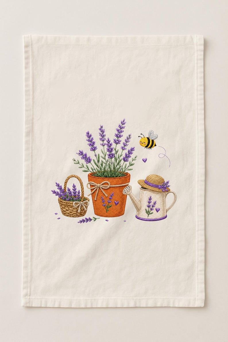 Lavender Garden Embroidery Design, Bee and Lavender Machine Embroidery ...