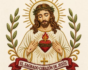 Sacred Heart of Jesus Embroidery Design, El Sagrado Corazón de Jesús, Catholic Machine Embroidery, Religious File