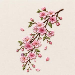 Broderidesign för körsbärsblomsgren, Sakura-blombroderi, maskinbroderifil för japansk vårblommor