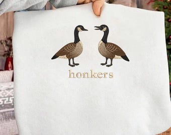 Funny Goose Embroidery Design Honkers, Canada Goose Pair Machine Embroidery File, Animal Meme Stitch Pattern