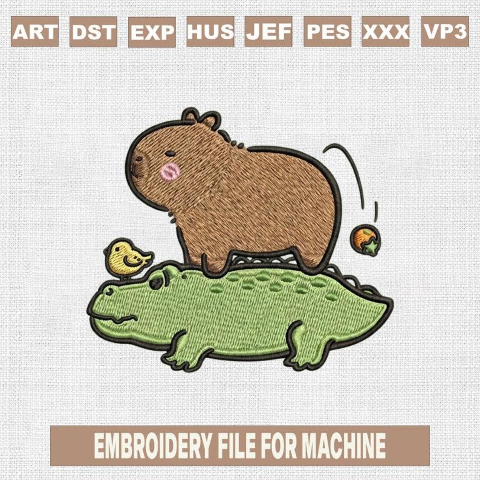 Capybara Embroidery Design, Cute Capybara Riding Crocodile, Funny ...