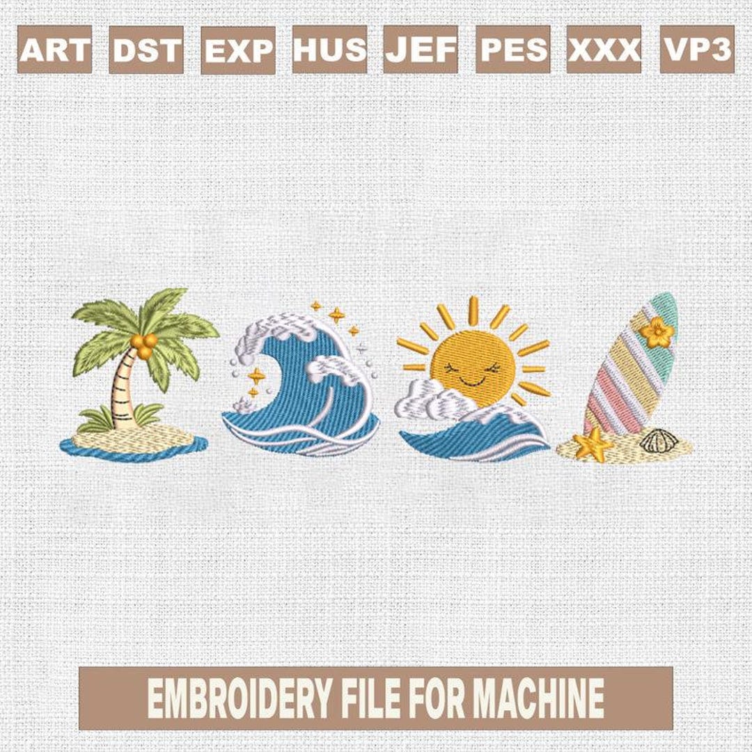 Beach Embroidery Design Set, Summer Ocean Mini Designs, Palm Tree Wave ...