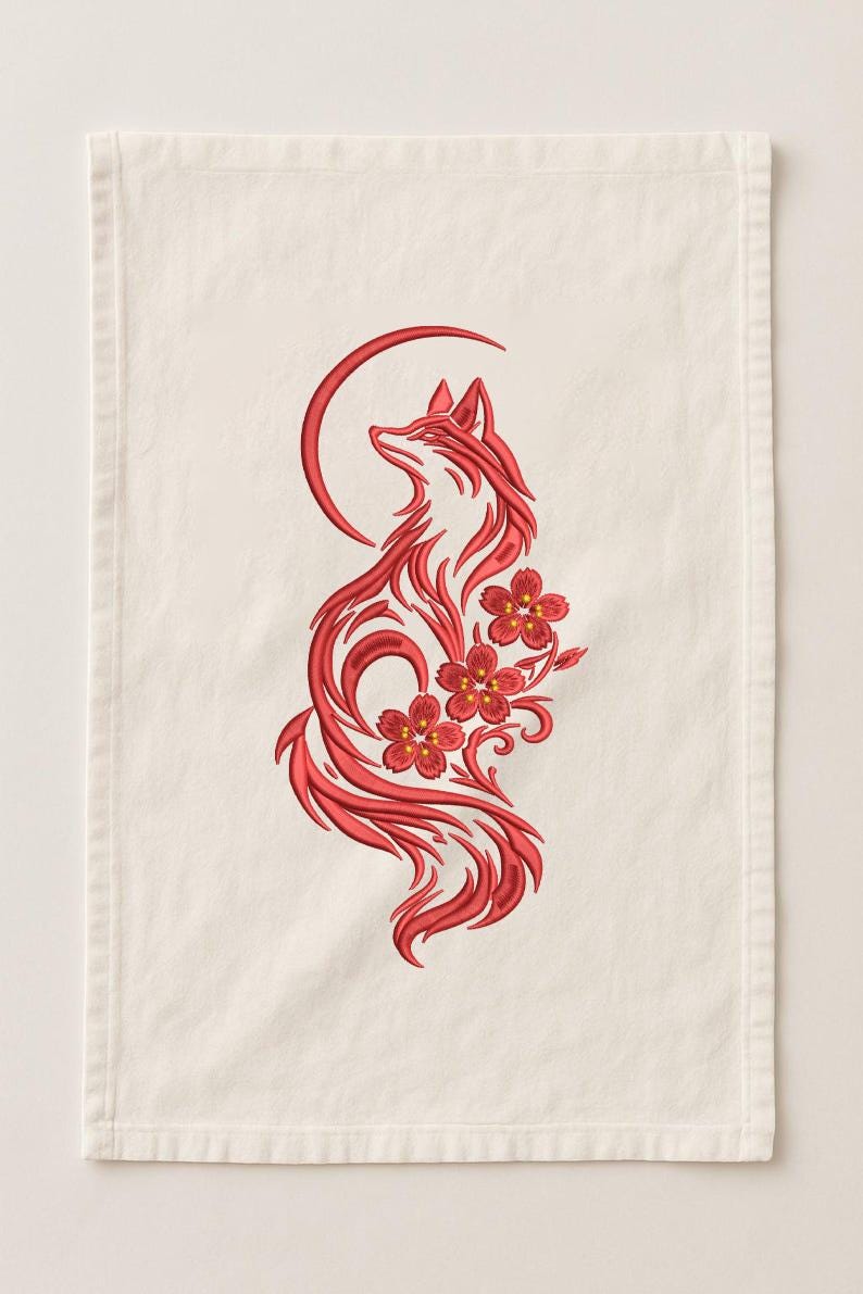 Mystical Red Fox Embroidery Design Floral Moon Wolf Style Fantasy ...