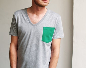 Poche vert v-Neck T-shirt-Mens T-shirt Organic Cotton