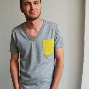 Yellow Pocket V-neck T-shirt Organic Cotton Mens T-shirt image 1