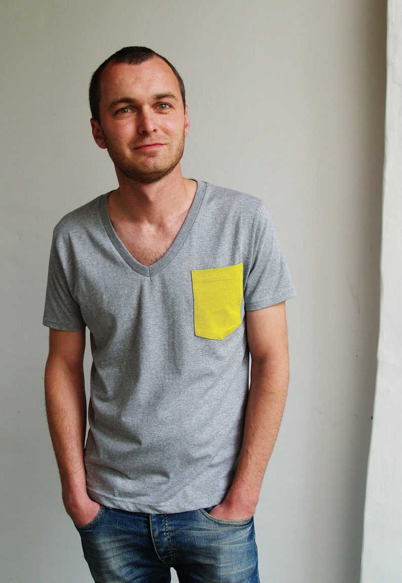 Yellow Pocket V-neck T-shirt Organic Cotton Mens T-shirt image 1