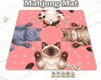 Funny Cute Cat Pink Mahjong Mat, Cat Lovers Non-Slip Noise Reduction Table Cover Accessories for Dominoes Poker Board and Tile Games Gifts