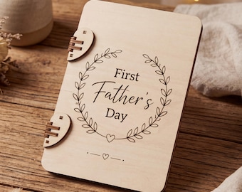 Personalized Wooden Father’s Day Book•Custom Engraved Keepsake Gift for Dad•Father & Baby Artwork • Dad Name Engraved • Father’s Day Present