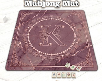 Personalized Mahjong Mat, Luxury marble Peral MahjMat, Custom Initial 90x90cm, Mahjong Night Gift