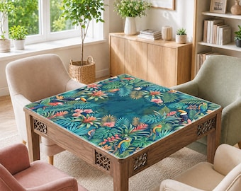 Tropical plants and birds Mahjong Mat, Non-Slip Noise Reduction Table Cover Accessories for Dominoes Poker Board and Tile Games Gifts