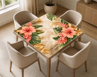 Tropical Floral Mahjong Mat, Non-Slip Noise Reduction Table Cover Accessories for Dominoes Poker Board and Tile Games Gifts