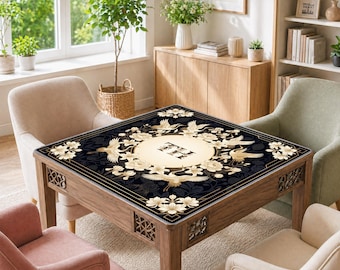 Black Gold Crane Mahjong Mat, Non-Slip Noise Reduction Table Cover Accessories for Dominoes Poker Board and Tile Games Gifts