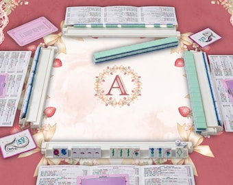 Personalized Mahjong Mat, Strawberry Ribbon Game Mat, Custom Initial 90x90cm, Double Stitched Gift