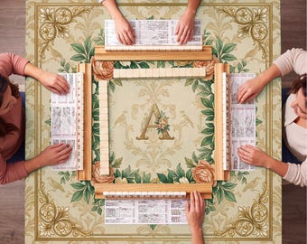 Personalized Mahjong Mat, lush garden florals Mahj Mat, Custom Initial 90x90cm, Mahjong Night Gift