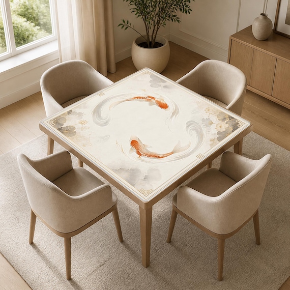 luxury koi fish harmony Mahjong Mat, Non-Slip Noise Reduction Table Cover Accessories for Dominoes Poker Board and Tile Games Gifts