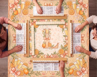 Personalized Mahjong Mat, girls night brunch Mahj Mat, Custom Initial 90x90cm, Mahjong Night Gift