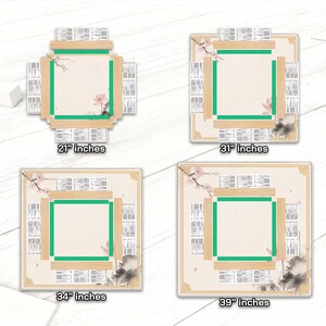 May include: Four decorative game boards with floral and Asian-inspired designs. The boards are in various sizes: 21 inches, 31 inches, 34 inches, and 39 inches. Each board features a green and gold border with a cream-colored center.