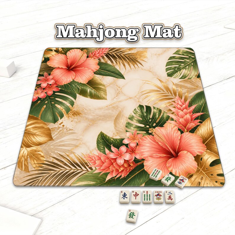 Tropische Blumen Mahjong Matte, rutschfeste Geräuschunterdrückung Tischabdeckung Zubehör für Dominoes Poker Brett und Fliesenspiele Geschenke Bild 5