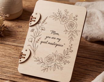 Personalized Wooden Mother's Day Card, Engraved Floral Keepsake Gift, Laser Foldable Greeting Card