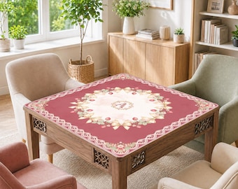 Strawberry and ribbin Mahjong Mat, Non-Slip Noise Reduction Table Cover Accessories for Dominoes Poker Board and Tile Games Gifts