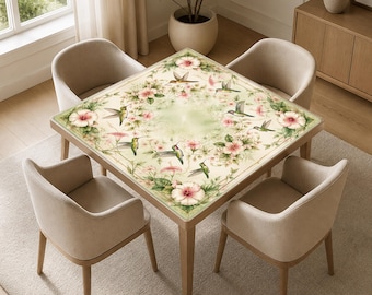 hummingbird floral Mahjong Mat, Non-Slip Noise Reduction Table Cover Accessories for Dominoes Poker Board and Tile Games Gifts