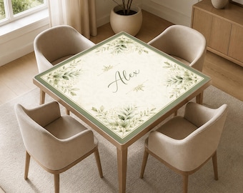 elegant botanical green pattern with custom name Mahjong Mat, Non-Slip Noise Reduction Table Cover Accessories