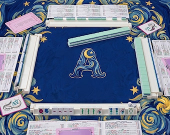 Van Gogh Starry Garden Style Mahjong Mat, Personalized Mahjong Mat, , Monogram Initial 90x90cm, Double Stitched Gift