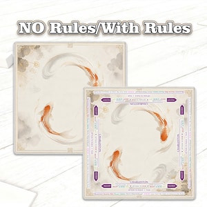 May include: Two square game boards featuring koi fish swimming in a circular pattern. The boards have a cream background with a decorative border and the text "NO Rules/With Rules" at the top. One board has additional text and instructions.