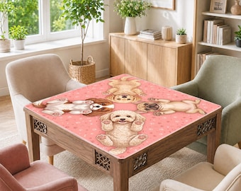 Funny Cute Puppies Pink Mahjong Mat, Cat Lovers Non-Slip Noise Reduction Table Cover Accessories for Dominoes Poker Board and Tile Gifts