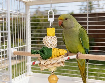 Mini giocattolo per uccelli a forma di carota e palla di rattan, giocattolo naturale per pappagallo, giocattolo per appendere il becco per calopsitte e conuri