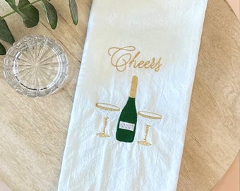 White Tea Towel, champagne 100 percent cotton embroidered kitchen towel, Embroidered Flour Sack Kitchen Towel, white kitchen towel, graduate