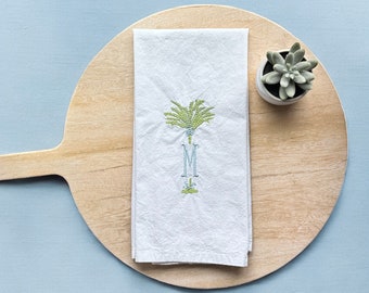Palm Tree Monogram Cottagecore Tea Towel, Flour Sack Kitchen Towel, Embroidered Kitchen Towels, Monogram Towels, Housewarming,