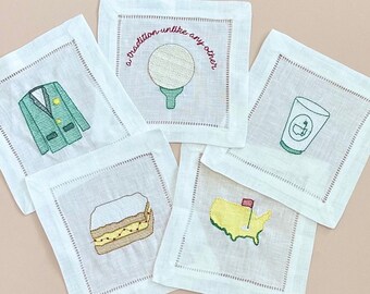 Golf coasters, linen cocktail napkins, set of 5, 100% linen coasters, groomsmen gift golf, coasters set, coasters,