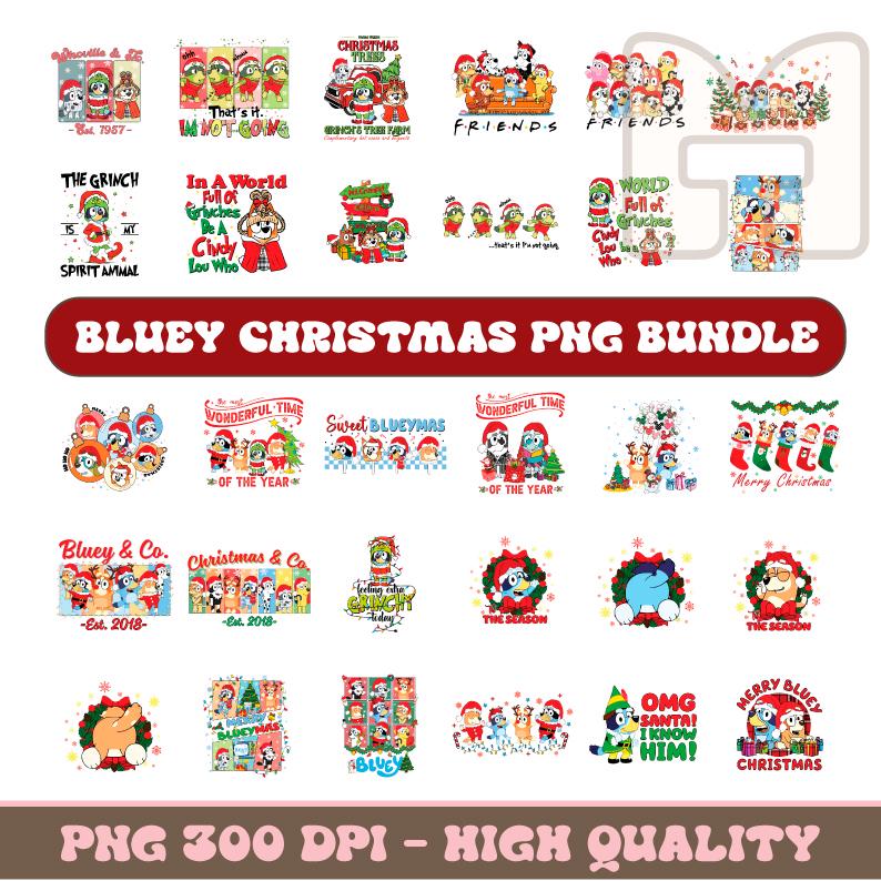Paquete PNG navideño de Bluey: imágenes prediseñadas de cachorros de dibujos animados (descarga digital)