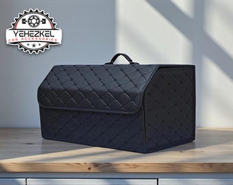 Car Trunk Organizer | Foldable Storage Box | Quilted PU Leather | Large Capacity Space Saving | Easy Cargo Sorting | Mess Free Quick Setup