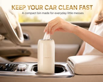 Car Tissue Dispenser | Cup Holder Box | Refillable Cylinder Container | Compact Travel Napkin Holder | Car Console Organizer