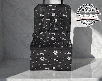 Pet Car Seat | Portable Travel Use | Adjustable Strap Setup | Paw print design | Built-In Storage Pockets | Small Dog Carrier