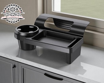 Car Window Storage Rack | Hanging Cup Holder Organizer | Door Mounted Drink Tray | Phone Slot Side Caddy | Car Interior Space Saver