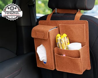 Car Backseat Organizer | Hanging Felt Storage Box | Easy Access Tissue | Drink Snack Caddy | Phone and Bottle Holder | Clutter Free Interior