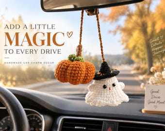Crochet Pumpkin Car Charm, Halloween Rearview Mirror Hanging, Handmade Fall Car Decor, Cute Vehicle Ornament, Cozy Seasonal Gift Idea