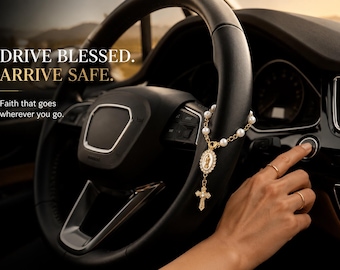 Rosary Car Hanging Ornament | Religious Prayer Beads Decor | Rearview Mirror Charm | Spiritual Vehicle Accessory | Steering wheel decoration