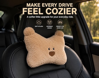 Cute Bear Car Neck Pillow | Plush Car Headrest Cushion | Soft Car Seat Neck Support | Cozy Car Interior Accessory Gift