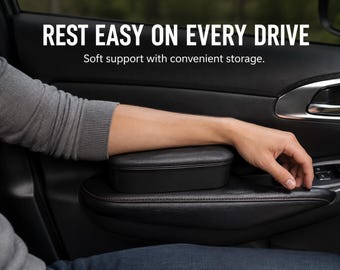 Car Door Armrest Cushion Pad with Storage Pocket | Leather Auto Elbow Support | Ergonomic Interior Arm Rest Accessory