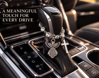 Angel Cross Car Charm | Crystal Rearview Mirror Ornament | Faith Vehicle Hanging Decor Accessory
