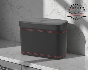 Poubelle de portière de voiture | Organisateur à couvercle poussoir | Poche porte-mouchoirs | Porte-cartes téléphoniques | Garniture en cuir PU | Format compact et peu encombrant | Fixation facile par clip