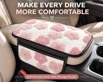 3D Plush Flower Car Armrest Cover, Center Console Pad, Cute Car Interior Accessory, Soft Arm Rest Cushion, Pocket Storage Organizer Gift