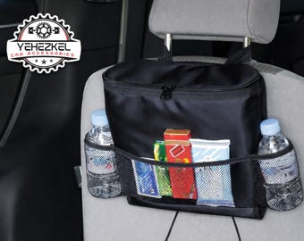 Car Backseat Organizer | Insulated Cooler Bag | Seat Headrest Hanging | Travel Drink Holder | Easy Access Tissue Slot | Food snack storage