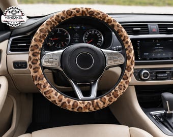 Car Steering Wheel Cover | Plush Leopard Print Wrap | Easy Slip On Design | Soft Grip Comfort Accessory | Stylish car interior upgrade