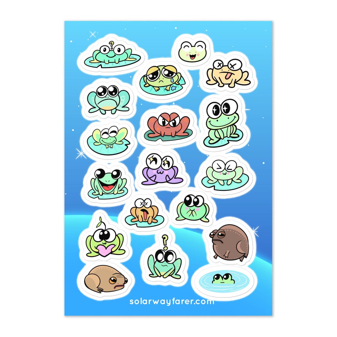 Cute & Funny Frogs Sticker Sheet - Emoji Frog Designs - Etsy